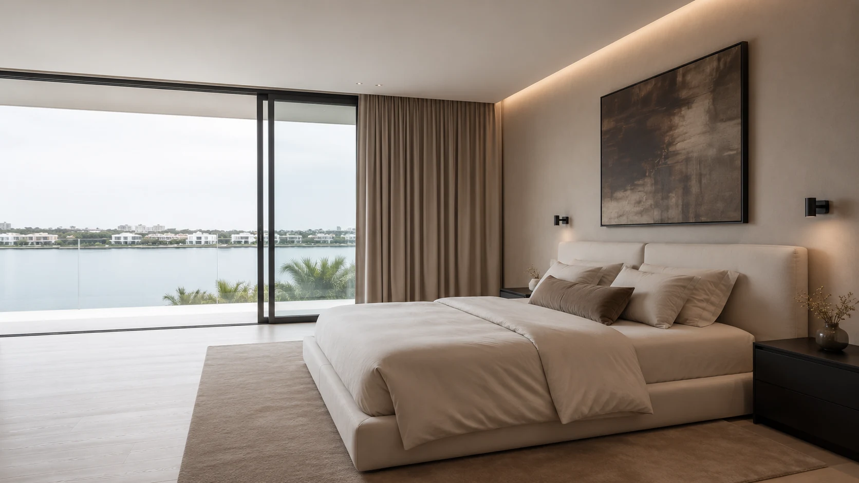Bedroom in the Naples residence, designed by Luxe Design Studios